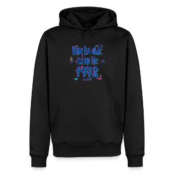 Vintage Since 1972 Graffiti Glitch 53ème Anniversaire - Sweat à capuche Premium bio Homme - noir - Devant - Nico (187cm)