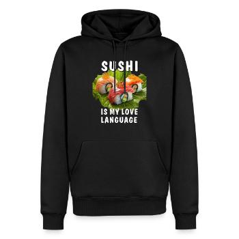 LES SUSHIS SONT MA LANGUE D’AMOUR - Sweat à capuche Premium bio Homme - noir - Devant - Nico (187cm)