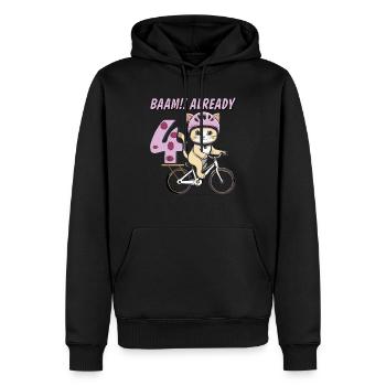 VÉLO CHAT BAAM !! DÉJÀ QUATRE - Sweat à capuche Premium bio Homme - noir - Devant - Nico (187cm)