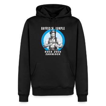 MAN BAVARIAN RUMBLE IN NO TIME AT ALL TOOTH GAP - Men’s Premium Organic Hoodie - black - Front - Nico (187cm)