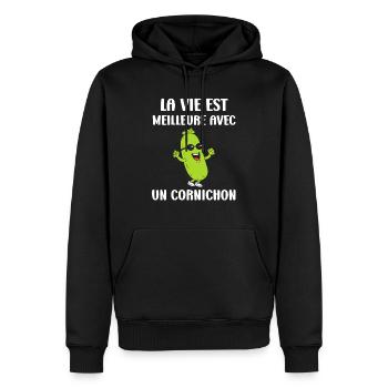Humour Cornichon - Sweat à capuche Premium bio Homme - noir - Devant - Nico (187cm)
