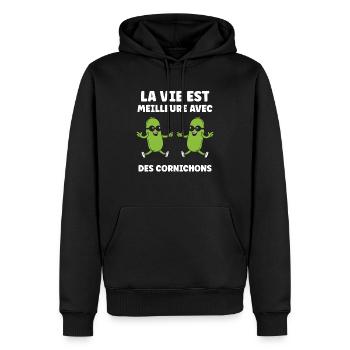 Humour Cornichon - Sweat à capuche Premium bio Homme - noir - Devant - Nico (187cm)
