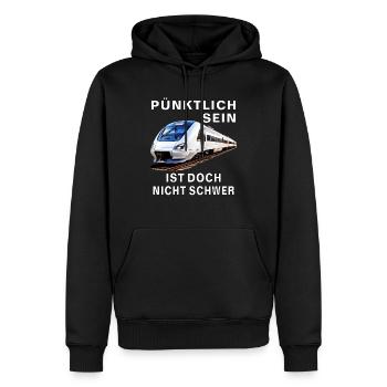 ZUG PÜNKRTLICH SEIN IST NICHT SHWER - Männer Premium Bio Hoodie - Schwarz - Vorne - Nico (187cm)