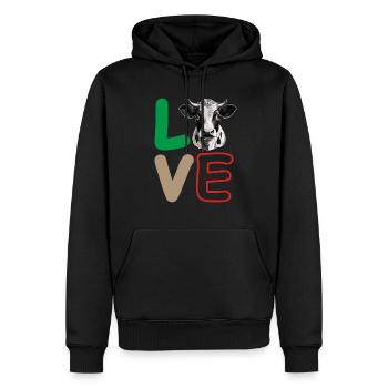 LOVE KUH KOPF - Männer Premium Bio Hoodie - Schwarz - Vorne - Nico (187cm)