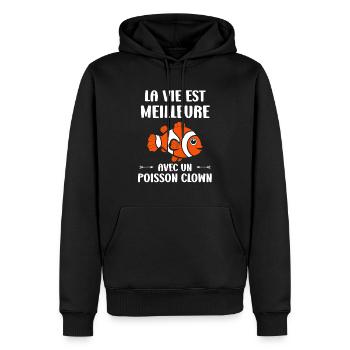Humour Poisson rouge - Sweat à capuche Premium bio Homme - noir - Devant - Nico (187cm)