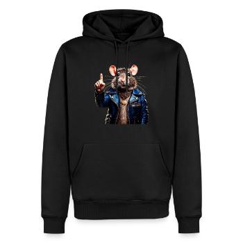 RATTE hebt Zeigefinger - Männer Premium Bio Hoodie - Schwarz - Vorne - Nico (187cm)