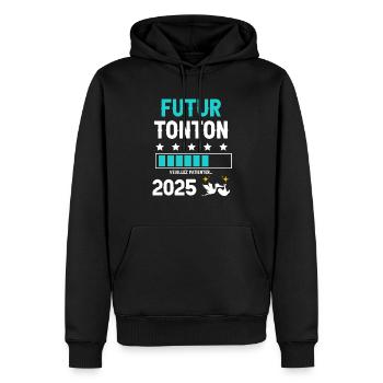 Future stork uncle 2025 pregnancy announcement - Men’s Premium Organic Hoodie - black - Front - Nico (187cm)