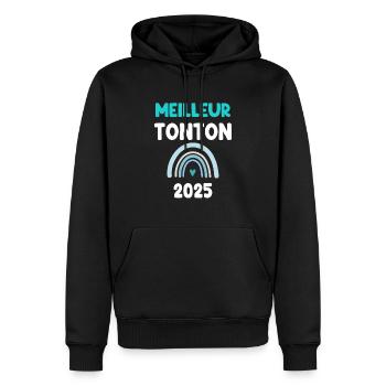 2025 tonton meilleur cadeau annonce grossesse - Sweat à capuche Premium bio Homme - noir - Devant - Nico (187cm)