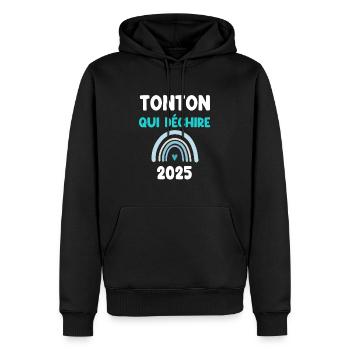2025 tonton qui déchire cadeau annonce grossesse - Sweat à capuche Premium bio Homme - noir - Devant - Nico (187cm)