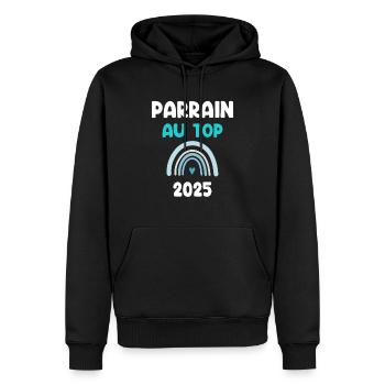2025 parrain au top cadeau annonce grossesse - Sweat à capuche Premium bio Homme - noir - Devant - Nico (187cm)