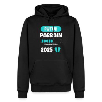 futur 2025 parrain cadeau annonce grossesse - Sweat à capuche Premium bio Homme - noir - Devant - Nico (187cm)
