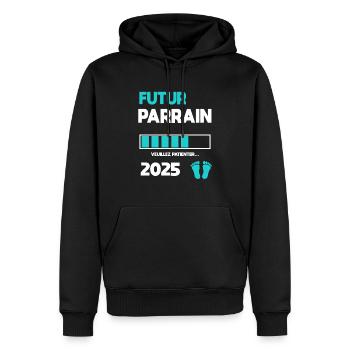 futur parrain 2025 cadeau annonce grossesse - Sweat à capuche Premium bio Homme - noir - Devant - Nico (187cm)