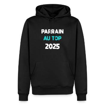 parrain au top 2025 cadeau annonce grossesse - Sweat à capuche Premium bio Homme - noir - Devant - Nico (187cm)