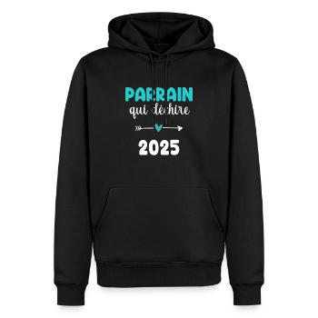 qui déchire parrain 2025 cadeau annonce grossesse - Sweat à capuche Premium bio Homme - noir - Devant - Nico (187cm)
