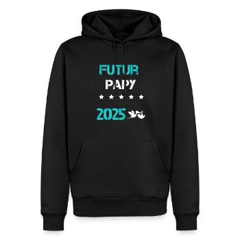 cigogne Futur papy 2025 annonce grossesse - Sweat à capuche Premium bio Homme - noir - Devant - Nico (187cm)