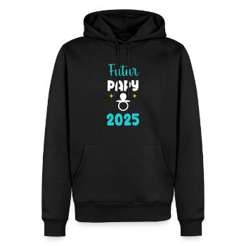 Futur papy 2025 tétine annonce grossesse - Sweat à capuche Premium bio Homme - noir - Devant - Nico (187cm)