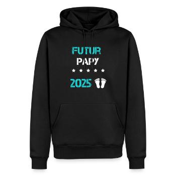 Futur papy 2025 annonce grossesse grand père - Sweat à capuche Premium bio Homme - noir - Devant - Nico (187cm)