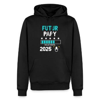 Futur papy tétine 2025 annonce grossesse - Sweat à capuche Premium bio Homme - noir - Devant - Nico (187cm)