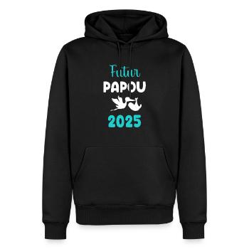 Future Papuan 2025 Stork Announcement Pregnancy Daddy - Men’s Premium Organic Hoodie - black - Front - Nico (187cm)