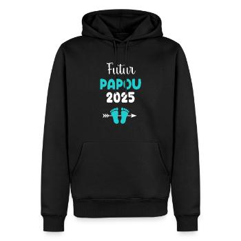 Zukunft Papua 2025 Mann kündigt Schwangerschaft Papa an - Männer Premium Bio Hoodie - Schwarz - Vorne - Nico (187cm)