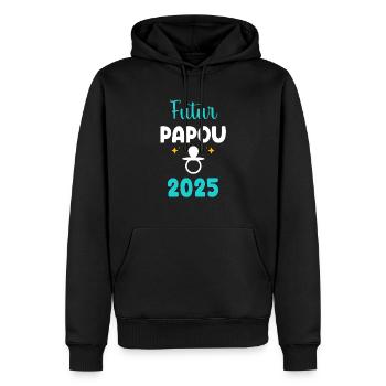 Future Papuan 2025 pacifier announcement pregnancy dad - Men’s Premium Organic Hoodie - black - Front - Nico (187cm)