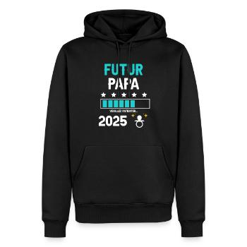 Futur papa tétine 2025 annonce grossesse - Sweat à capuche Premium bio Homme - noir - Devant - Nico (187cm)
