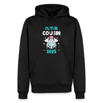 Future cousin 2025 unicorn pregnancy announcement - Men’s Premium Organic Hoodie - black - Front - Nico (187cm)