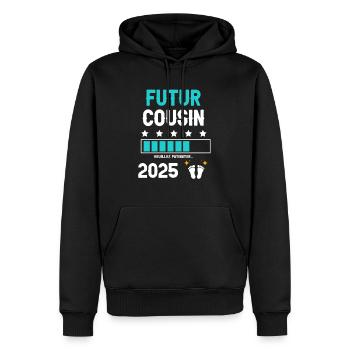 Mann Zukünftiger Cousin 2025 Schwangerschaftsankündigung - Männer Premium Bio Hoodie - Schwarz - Vorne - Nico (187cm)