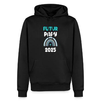 2025 papy futur cadeau annonce grossesse - Sweat à capuche Premium bio Homme - noir - Devant - Nico (187cm)