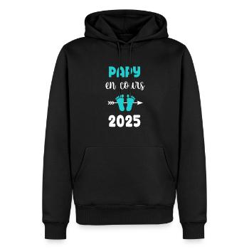 en cours papy 2025 cadeau annonce grossesse - Sweat à capuche Premium bio Homme - noir - Devant - Nico (187cm)