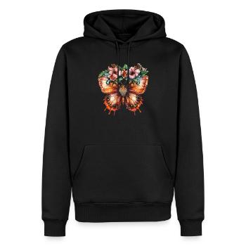 Tropischer Schmetterling mit Blumen - Männer Premium Bio Hoodie - Schwarz - Vorne - Nico (187cm)