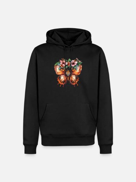 Tropischer Schmetterling mit Blumen - Männer Premium Bio Hoodie - Schwarz