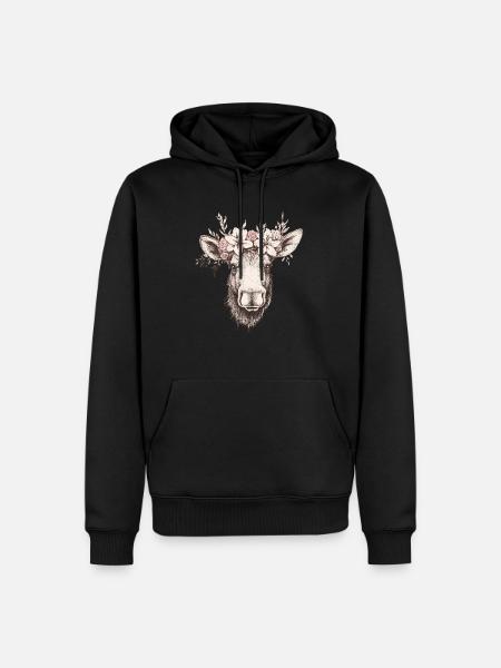 Moose with flower crown - Men’s Premium Organic Hoodie - black