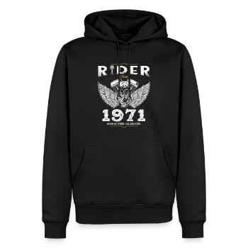 Cavalier depuis 1971 - 54 ans de routes ouvertes et - Sweat à capuche Premium bio Homme - noir - Devant - Nico (187cm)