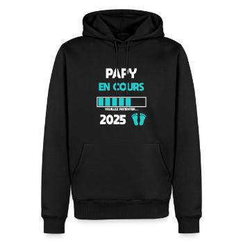 papy en cours 2025 cadeau annonce grossesse - Sweat à capuche Premium bio Homme - noir - Devant - Nico (187cm)