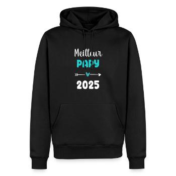 papy meilleur 2025 cadeau annonce grossesse - Sweat à capuche Premium bio Homme - noir - Devant - Nico (187cm)