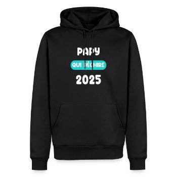 qui déchire 2025 papy cadeau annonce grossesse - Sweat à capuche Premium bio Homme - noir - Devant - Nico (187cm)