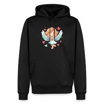Ange heureux avec des cœurs - Sweat à capuche Premium bio Homme - noir - Devant - Nico (187cm)
