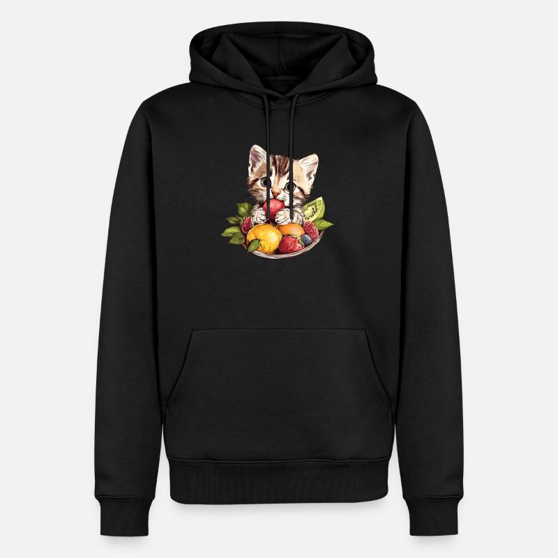 Katze mit Obstschale - Männer Premium Bio Hoodie - Schwarz