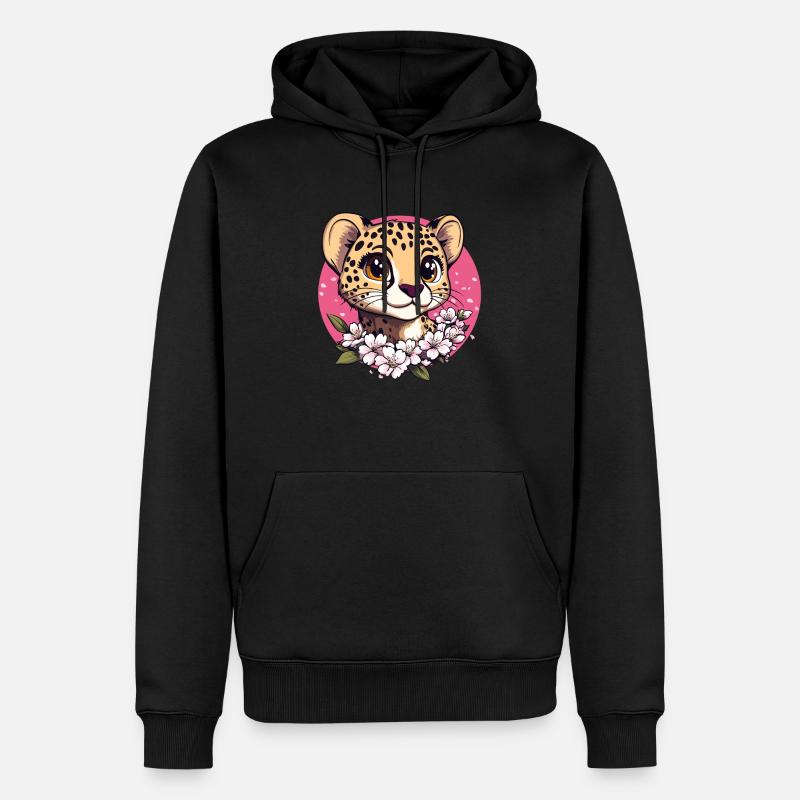 Gepard mit Kirschblüten - Männer Premium Bio Hoodie - Schwarz
