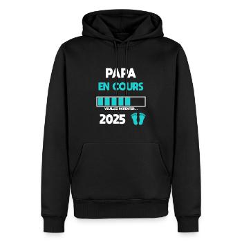 papa en cours 2025 cadeau annonce grossesse - Sweat à capuche Premium bio Homme - noir - Devant - Nico (187cm)