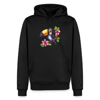 Toucan aux fleurs d’hibiscus - Sweat à capuche Premium bio Homme - noir - Devant - Nico (187cm)