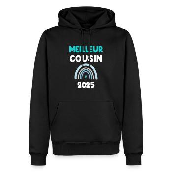 2025 cousin meilleur cadeau annonce grossesse - Sweat à capuche Premium bio Homme - noir - Devant - Nico (187cm)