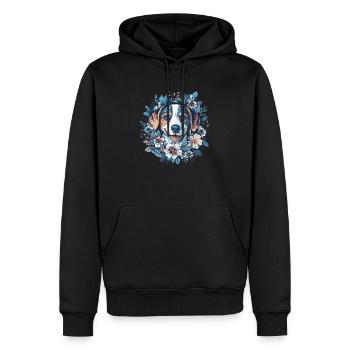 Chien de fleur avec sourire - Sweat à capuche Premium bio Homme - noir - Devant - Nico (187cm)