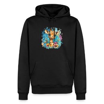 Girafe joyeuse avec des fleurs - Sweat à capuche Premium bio Homme - noir - Devant - Nico (187cm)