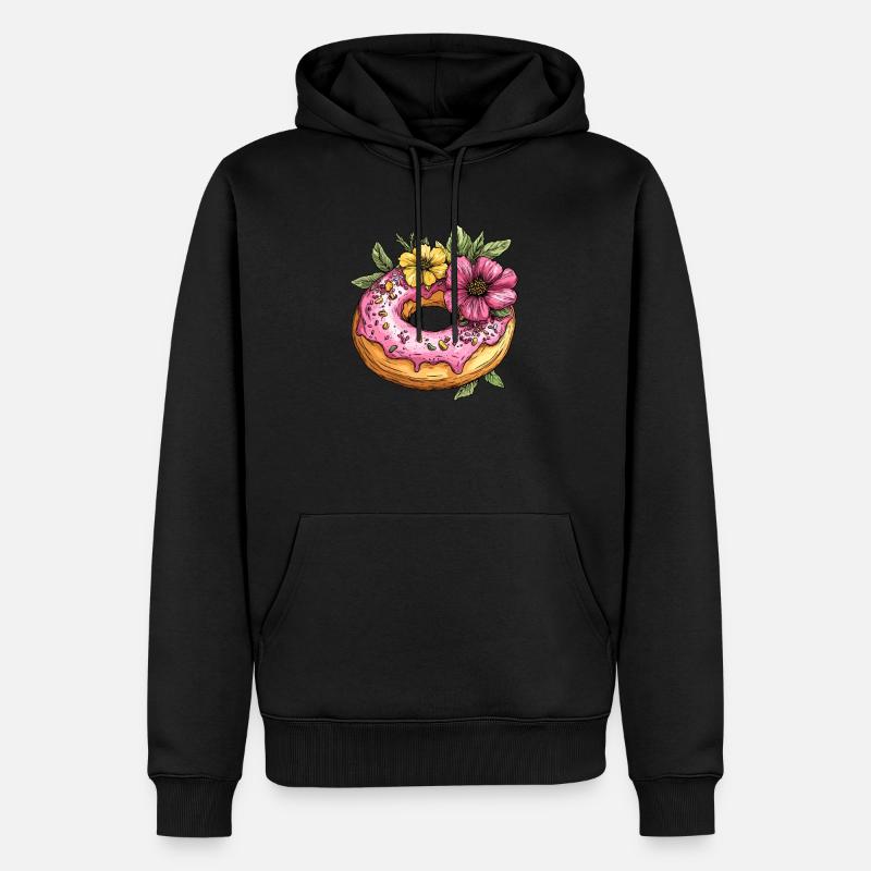 Donut mit Blüten - Männer Premium Bio Hoodie - Schwarz