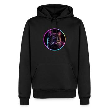 Neon Katze im Kreis - Männer Premium Bio Hoodie - Schwarz - Vorne - Nico (187cm)