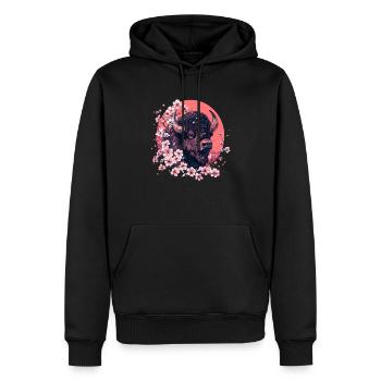 Bison en fleurs de cerisier - Sweat à capuche Premium bio Homme - noir - Devant - Nico (187cm)