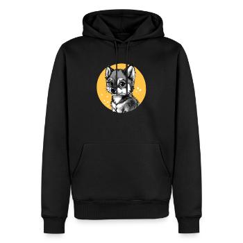 Husky in Gelbkreis - Männer Premium Bio Hoodie - Schwarz - Vorne - Nico (187cm)