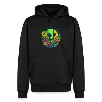 Alien mit Blumenwiese - Männer Premium Bio Hoodie - Schwarz - Vorne - Nico (187cm)
